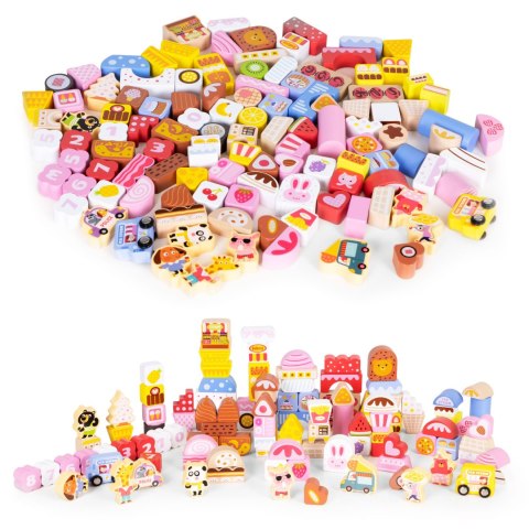 Drewniane klocki edukacyjne zestaw - Cukierkowe miasto 116 el. ECOTOYS Drewniane klocki edukacyjne zestaw - Cukierkowe miasto 116 el. ECOTOYS