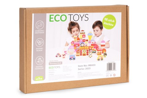 Drewniane klocki edukacyjne zestaw - Cukierkowe miasto 116 el. ECOTOYS Drewniane klocki edukacyjne zestaw - Cukierkowe miasto 116 el. ECOTOYS