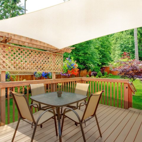 Kwadratowy żagiel przeciwsłoneczny 5x5m daszek wodoodporny ModernHome - beżowy Kwadratowy żagiel przeciwsłoneczny 5x5m daszek wodoodporny ModernHome - beżowy