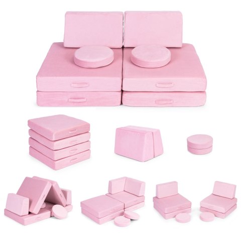Sofa modułowa duża składana dla dzieci DIY 8 miękkich poduch - różowa ECOTOYS Sofa modułowa duża składana dla dzieci DIY 8 miękkich poduch - różowa ECOTOYS