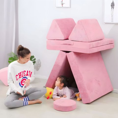 Sofa modułowa duża składana dla dzieci DIY 8 miękkich poduch - różowa ECOTOYS Sofa modułowa duża składana dla dzieci DIY 8 miękkich poduch - różowa ECOTOYS