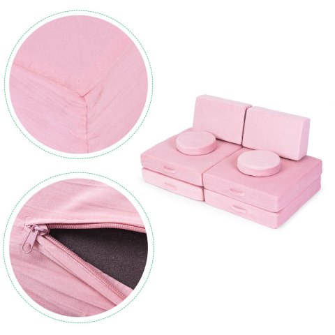 Sofa modułowa duża składana dla dzieci DIY 8 miękkich poduch - różowa ECOTOYS Sofa modułowa duża składana dla dzieci DIY 8 miękkich poduch - różowa ECOTOYS
