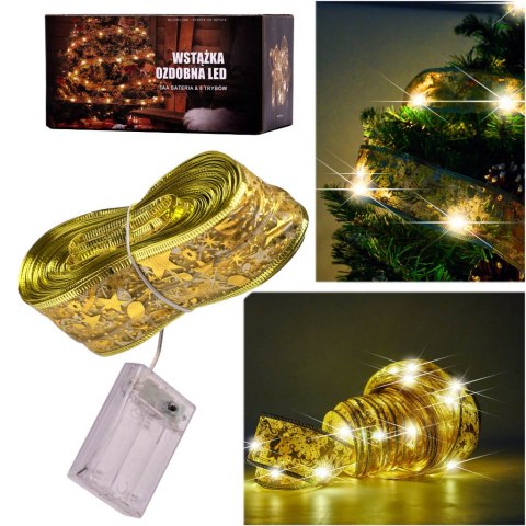 Wstążka ozdobna taśma LED 10m 100LED lampki choinkowe ozdoba świąteczna ciepły biały na baterie Wstążka ozdobna taśma LED 10m 100LED lampki choinkowe ozdoba świąteczna ciepły biały na baterie