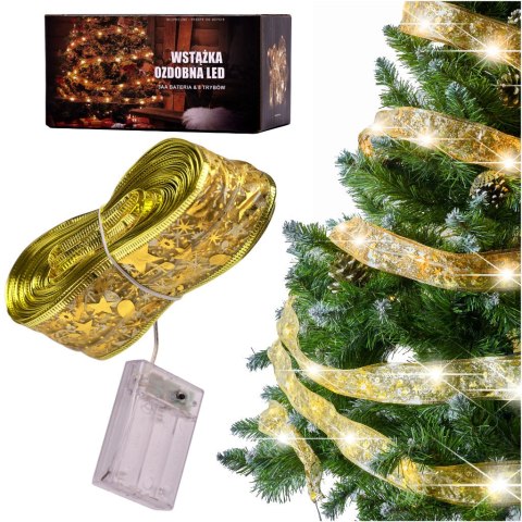 Wstążka ozdobna taśma LED 10m 100LED lampki choinkowe ozdoba świąteczna ciepły biały na baterie Wstążka ozdobna taśma LED 10m 100LED lampki choinkowe ozdoba świąteczna ciepły biały na baterie