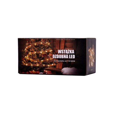 Wstążka ozdobna taśma LED 10m 100LED lampki choinkowe ozdoba świąteczna ciepły biały na baterie Wstążka ozdobna taśma LED 10m 100LED lampki choinkowe ozdoba świąteczna ciepły biały na baterie