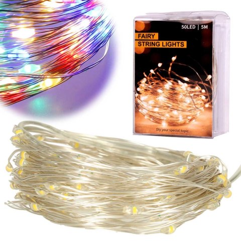 Lampki LED druciki dekoracyjne świąteczne choinkowe 5m 50LED multikolor Lampki LED druciki dekoracyjne świąteczne choinkowe 5m 50LED multikolor