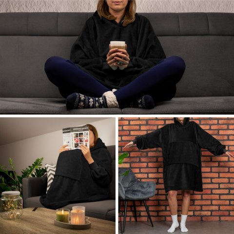 Bluzair Bluza Koc Oversize Kaptur Polska Czarny