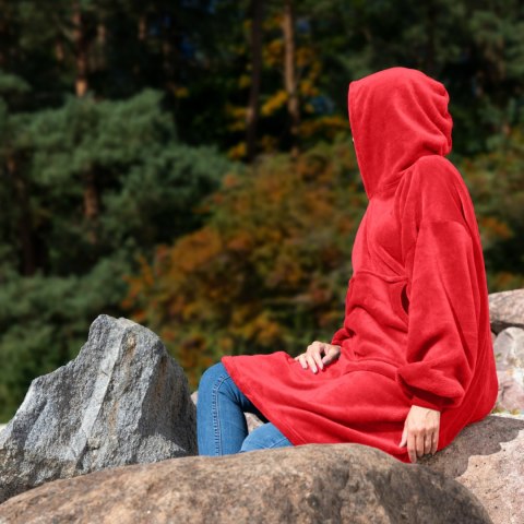Bluzair Bluza Koc Oversize Kaptur Polska Czerwony