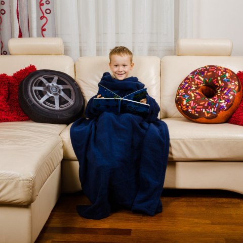 Kocyko - szlafrok Junior Granatowy koc z rękawami Kocyko - szlafrok Junior Granatowy koc z rękawami