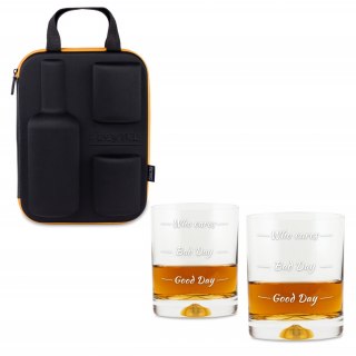 Etui na whisky ze szklankami Who cares męża niego