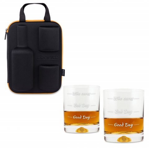 Etui na whisky ze szklankami Who cares męża niego