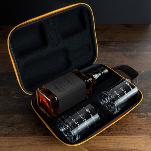 Etui na whisky ze szklankami Who cares męża niego