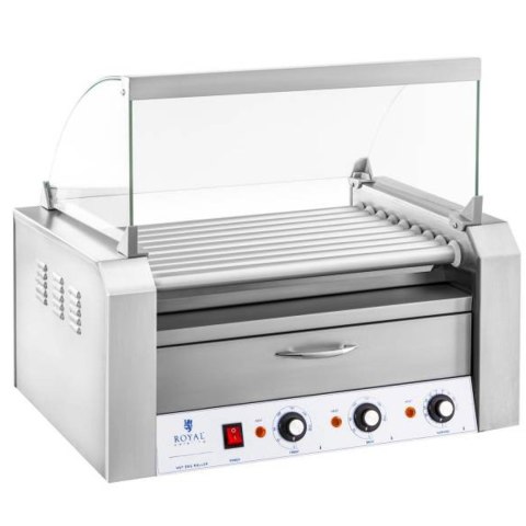 Roller grill rolkowy z osłoną i szufladą grzewczą do bułek 16 parówek HotDog 2200W 230V Royal Catering Roller grill rolkowy z osłoną i szufladą grzewczą do bułek 16 parówek HotDog 2200W 230V Royal Catering