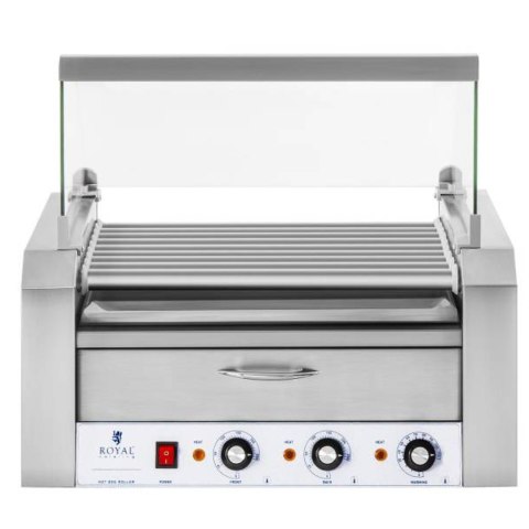 Roller grill rolkowy z osłoną i szufladą grzewczą do bułek 16 parówek HotDog 2200W 230V Royal Catering Roller grill rolkowy z osłoną i szufladą grzewczą do bułek 16 parówek HotDog 2200W 230V Royal Catering