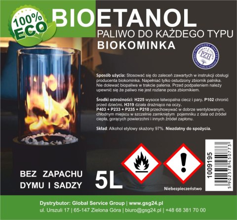 Bioalkohol bioetanol BIO paliwo do biokominka 5L Bioalkohol bioetanol BIO paliwo do biokominka 5L