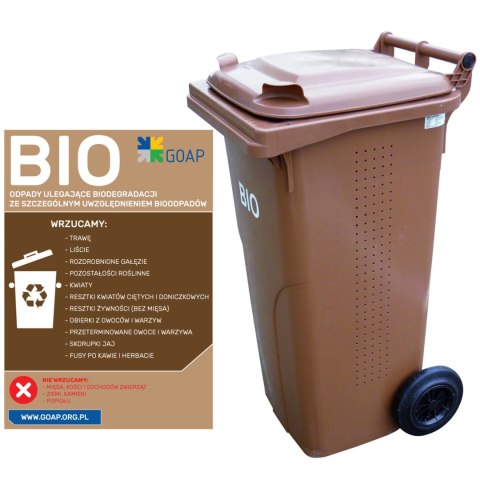 Pojemnik kubeł kosz na BIOodpady z podwójnym dnem brązowy 240L BIO + RUSZT Pojemnik kubeł kosz na BIOodpady z podwójnym dnem brązowy 240L BIO + RUSZT