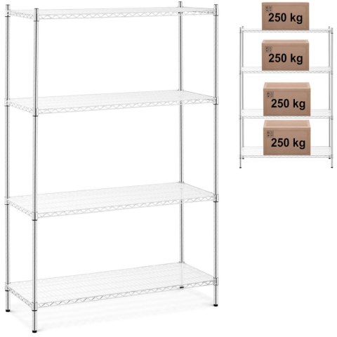 Regał warsztatowy chromowany ażurowy 4 półki + 4 maty do 1 t 1000 kg 120x45x180 cm Regał warsztatowy chromowany ażurowy 4 półki + 4 maty do 1 t 1000 kg 120x45x180 cm
