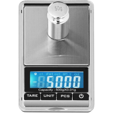 Waga precyzyjna jubilerska kieszonkowa zliczanie sztuk LCD 500 g / 0.01 g Waga precyzyjna jubilerska kieszonkowa zliczanie sztuk LCD 500 g / 0.01 g