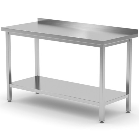 Stół gastronomiczny przyścienny z rantem i półką 180x70x85 cm - Hendi 812761 Stół gastronomiczny przyścienny z rantem i półką 180x70x85 cm - Hendi 812761