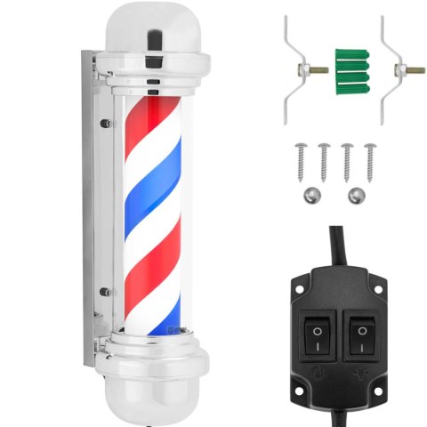 Słupek szyld fryzjerski barberski barber pole obrotowy podświetlany 38 cm - srebrny Słupek szyld fryzjerski barberski barber pole obrotowy podświetlany 38 cm - srebrny
