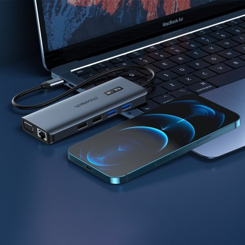 Adapter HUB wielofunkcyjny z wyświetlaczem USB-C USB-A VGA AUX SD TF 12w1 szary Adapter HUB wielofunkcyjny z wyświetlaczem USB-C USB-A VGA AUX SD TF 12w1 szary
