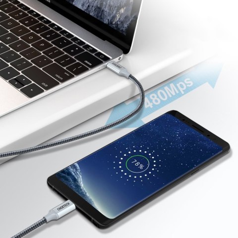 Kabel przewód USB Typ C - USB Typ C 5A 100W PowerDelivery 480Mbps 1.8 m szary Kabel przewód USB Typ C - USB Typ C 5A 100W PowerDelivery 480Mbps 1.8 m szary