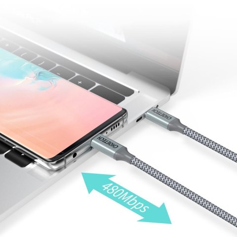 Kabel przewód USB Typ C - USB Typ C 5A 100W PowerDelivery 480Mbps 1.8 m szary Kabel przewód USB Typ C - USB Typ C 5A 100W PowerDelivery 480Mbps 1.8 m szary
