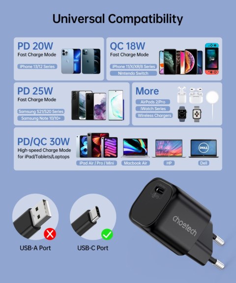 Ładowarka sieciowa GaN USB Typ C PD 30W czarny Ładowarka sieciowa GaN USB Typ C PD 30W czarny