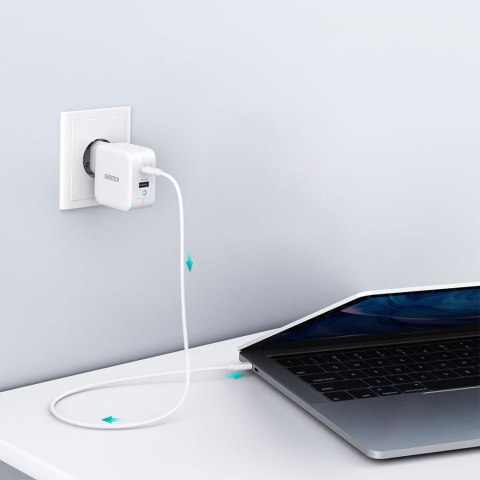 Szybka ładowarka sieciowa GaN USB Typ C PD USB-A QC3.0 65W 3.25A biały Szybka ładowarka sieciowa GaN USB Typ C PD USB-A QC3.0 65W 3.25A biały