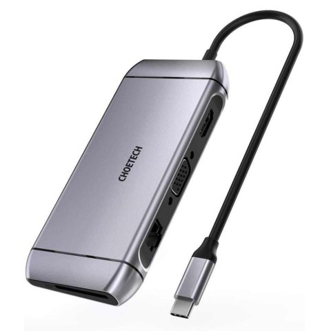 Wielofunkcyjny HUB USB czytnik kart SD i TF HDMI 4K VGA Full HD RJ45 9w1 szary Wielofunkcyjny HUB USB czytnik kart SD i TF HDMI 4K VGA Full HD RJ45 9w1 szary