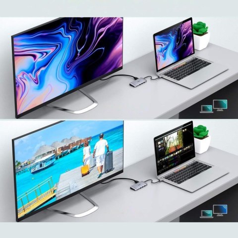 Wielofunkcyjny HUB USB czytnik kart SD i TF HDMI 4K VGA Full HD RJ45 9w1 szary Wielofunkcyjny HUB USB czytnik kart SD i TF HDMI 4K VGA Full HD RJ45 9w1 szary