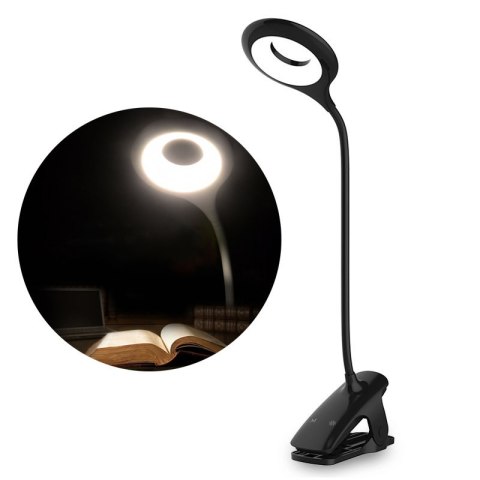 Bezprzewodowa lampka LED do czytania z klipsem + kabel micro USB czarny Bezprzewodowa lampka LED do czytania z klipsem + kabel micro USB czarny