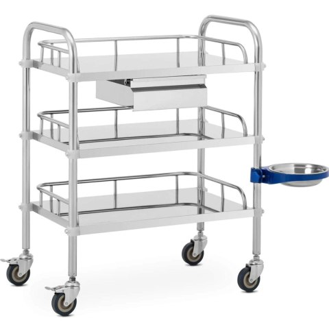 Wózek laboratoryjny zabiegowy kosmetyczny ze stali 3 półki 1 szuflada 65 x 60 x 86.5 cm 15 kg Wózek laboratoryjny zabiegowy kosmetyczny ze stali 3 półki 1 szuflada 65 x 60 x 86.5 cm 15 kg