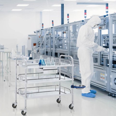 Wózek laboratoryjny zabiegowy kosmetyczny ze stali 3 półki 1 szuflada 65 x 60 x 86.5 cm 15 kg Wózek laboratoryjny zabiegowy kosmetyczny ze stali 3 półki 1 szuflada 65 x 60 x 86.5 cm 15 kg