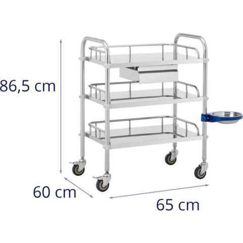 Wózek laboratoryjny zabiegowy kosmetyczny ze stali 3 półki 1 szuflada 65 x 60 x 86.5 cm 15 kg Wózek laboratoryjny zabiegowy kosmetyczny ze stali 3 półki 1 szuflada 65 x 60 x 86.5 cm 15 kg