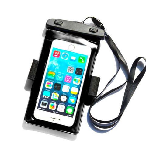 Wodoodporny pokrowiec etui do telefonu z opaską armband PVC - czarne Wodoodporny pokrowiec etui do telefonu z opaską armband PVC - czarne