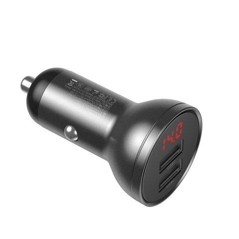 Ładowarka samochodowa 2x USB 4.8A 24W z wyświetlaczem LCD szary Ładowarka samochodowa 2x USB 4.8A 24W z wyświetlaczem LCD szary