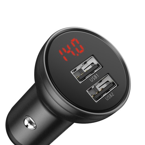 Ładowarka samochodowa 2x USB 4.8A 24W z wyświetlaczem LCD szary Ładowarka samochodowa 2x USB 4.8A 24W z wyświetlaczem LCD szary