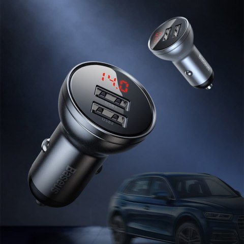 Ładowarka samochodowa 2x USB 4.8A 24W z wyświetlaczem LCD szary Ładowarka samochodowa 2x USB 4.8A 24W z wyświetlaczem LCD szary