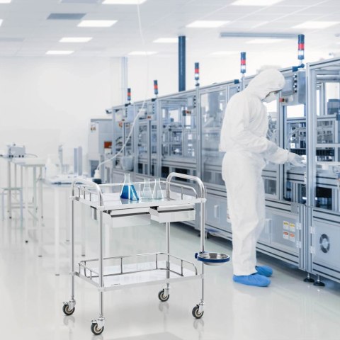 Wózek laboratoryjny zabiegowy kosmetyczny ze stali 2 półki 2 szuflady 65 x 60 x 86 cm 20 kg Wózek laboratoryjny zabiegowy kosmetyczny ze stali 2 półki 2 szuflady 65 x 60 x 86 cm 20 kg