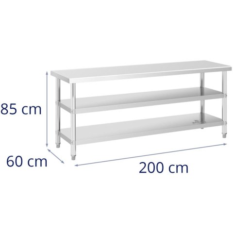 Stół blat roboczy stalowy nierdzewny 2 półki 200x60cm Stół blat roboczy stalowy nierdzewny 2 półki 200x60cm