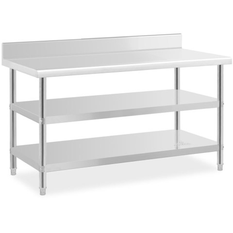 Stół blat roboczy stalowy nierdzewny przyścienny z rantem 2 półki 150x70cm Stół blat roboczy stalowy nierdzewny przyścienny z rantem 2 półki 150x70cm