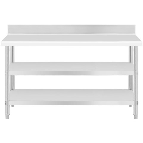 Stół blat roboczy stalowy nierdzewny przyścienny z rantem 2 półki 150x70cm Stół blat roboczy stalowy nierdzewny przyścienny z rantem 2 półki 150x70cm