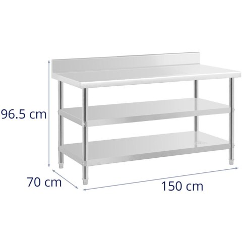 Stół blat roboczy stalowy nierdzewny przyścienny z rantem 2 półki 150x70cm Stół blat roboczy stalowy nierdzewny przyścienny z rantem 2 półki 150x70cm