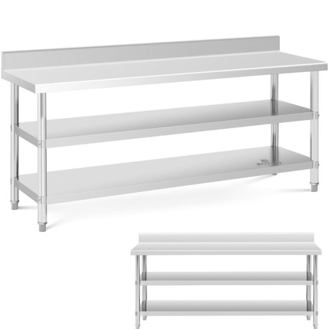 Stół blat roboczy stalowy nierdzewny przyścienny z rantem 2 półki 200x60cm Stół blat roboczy stalowy nierdzewny przyścienny z rantem 2 półki 200x60cm