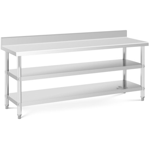 Stół blat roboczy stalowy nierdzewny przyścienny z rantem 2 półki 200x60cm Stół blat roboczy stalowy nierdzewny przyścienny z rantem 2 półki 200x60cm