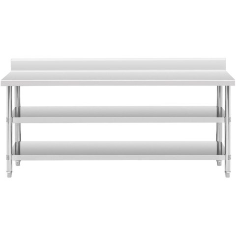 Stół blat roboczy stalowy nierdzewny przyścienny z rantem 2 półki 200x60cm Stół blat roboczy stalowy nierdzewny przyścienny z rantem 2 półki 200x60cm