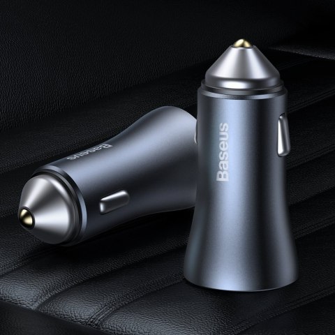 Szybka ładowarka samochodowa 40W PD QC USB-C / USB + kabel USB-C szary