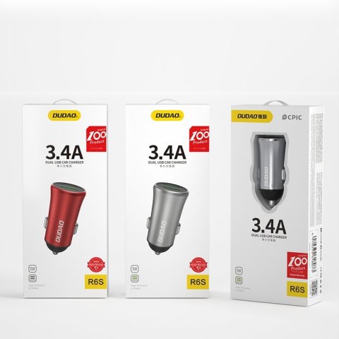 Inteligentna ładowarka samochodowa R6S 2x USB 3,4A srebrny Inteligentna ładowarka samochodowa R6S 2x USB 3,4A srebrny