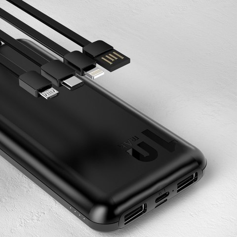 Powerbank K6Pro 10000mAh uniwersalny z kablem USB USB-C microUSB Lightning czarny Powerbank K6Pro 10000mAh uniwersalny z kablem USB USB-C microUSB Lightning czarny